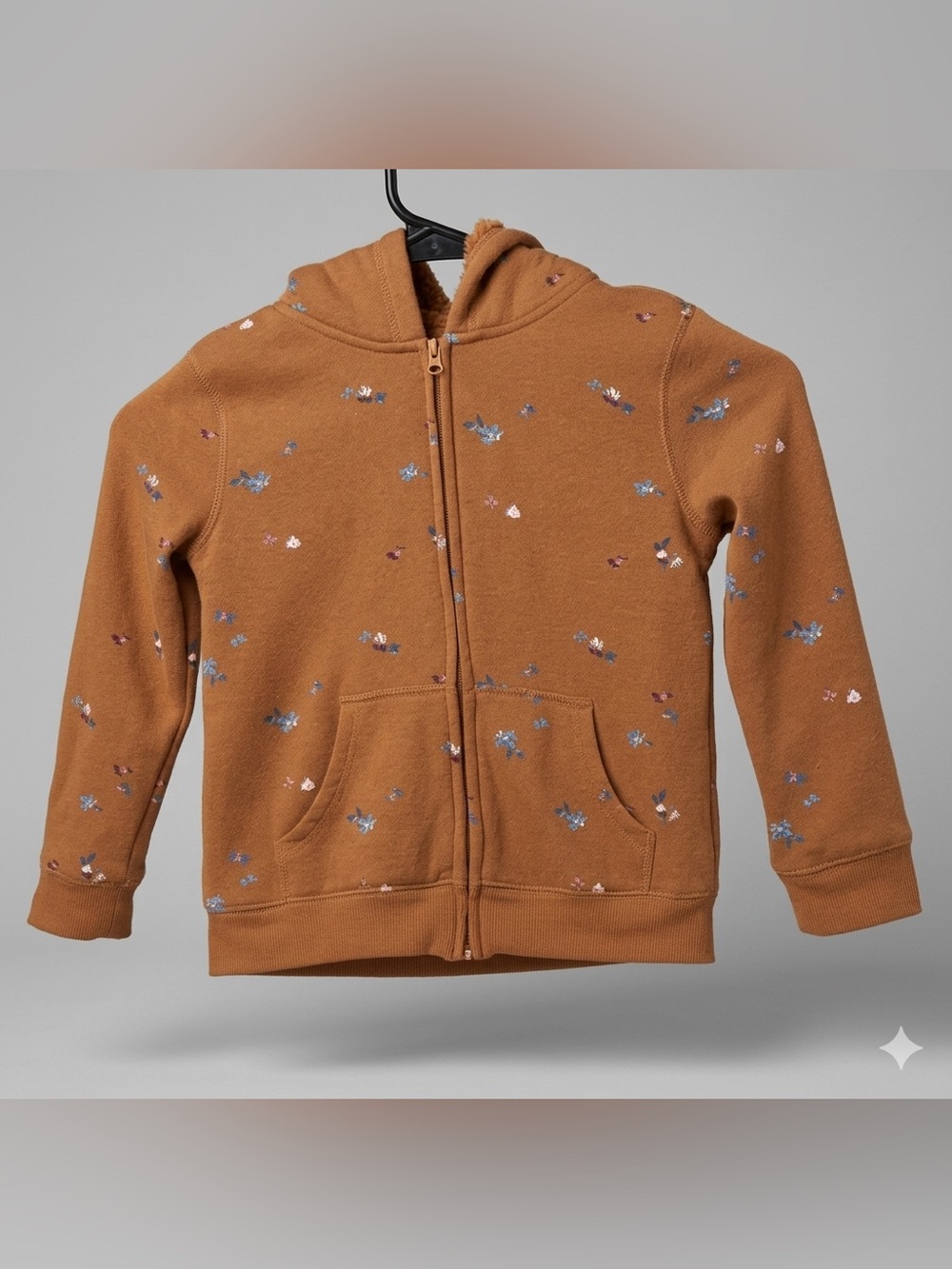 Girls Brown Hoodie with Floral Print